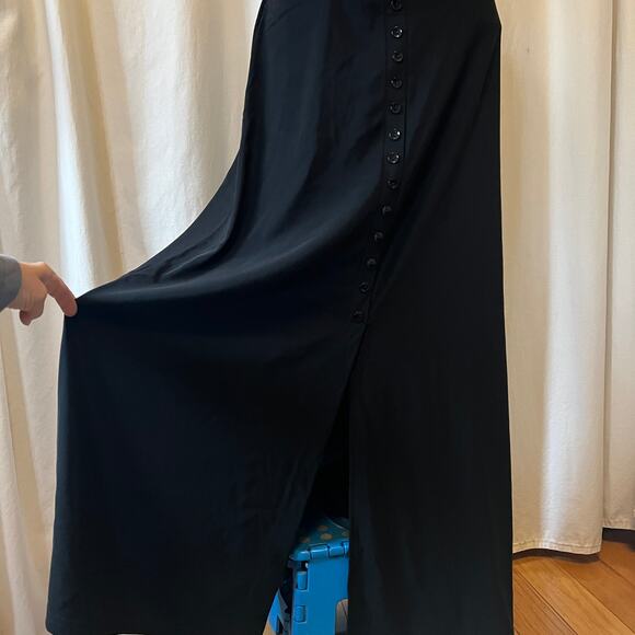 Briggs New York Black maxi skirt slinky knit button front 90s basics goth Lg - Picture 3 of 12